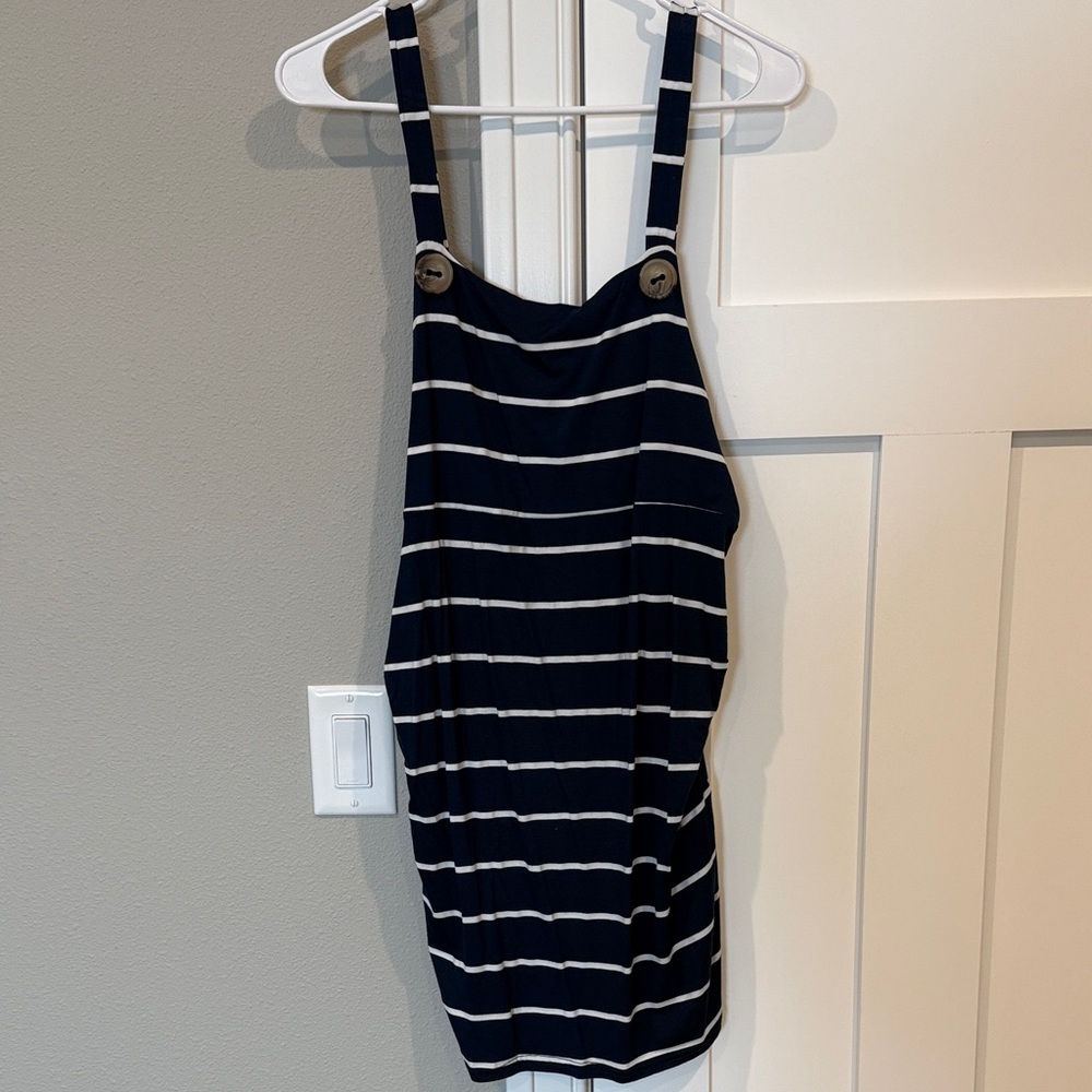 Boohoo Navy and White Striped MaternityDress